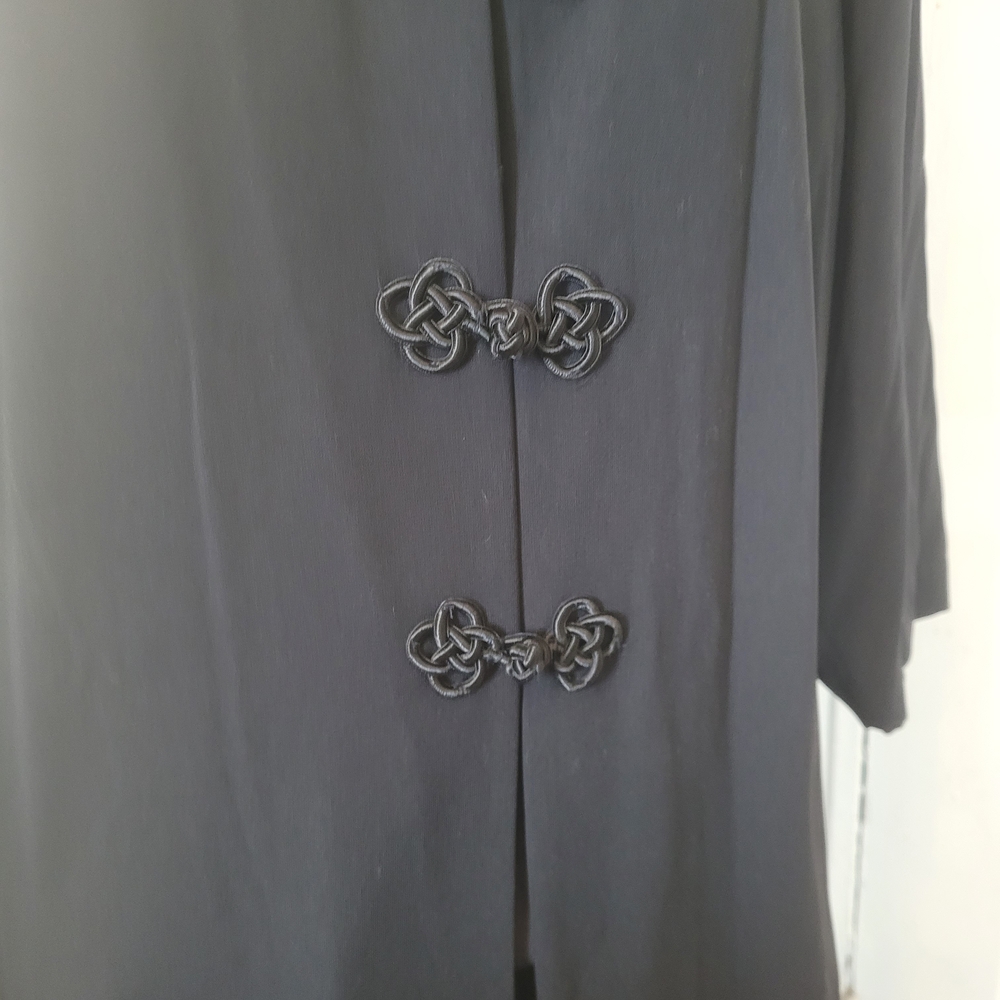 Vtg Mandarin Style Floor Length Blk Jacket - Picture 2 of 7